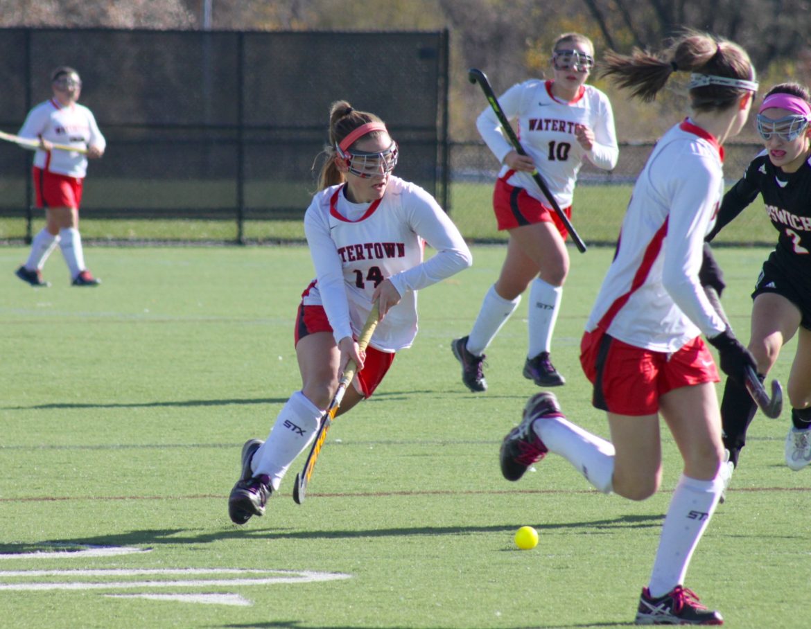 Watertown senior Kourtney Kennedy scored the first goal for the Raiders in the 3-1 win over Ipswich.