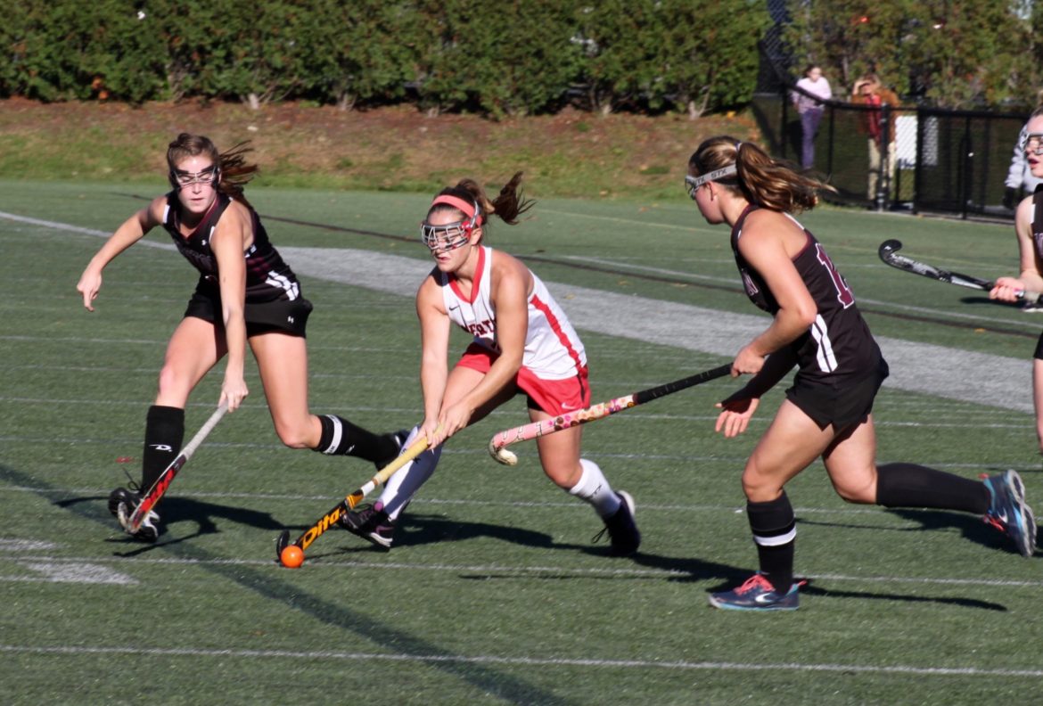 Watertown senior Kourtney Kennedy scored the Raiders first goal in the tournament game against Weston on Friday.