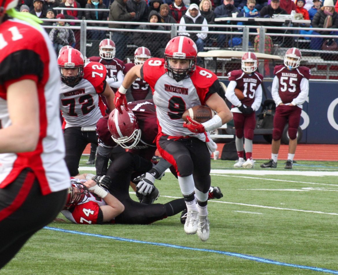 Watertown senior Vasken Kebabjian carried for more than 200 yards and three touchdowns in the win over rival Belmont.