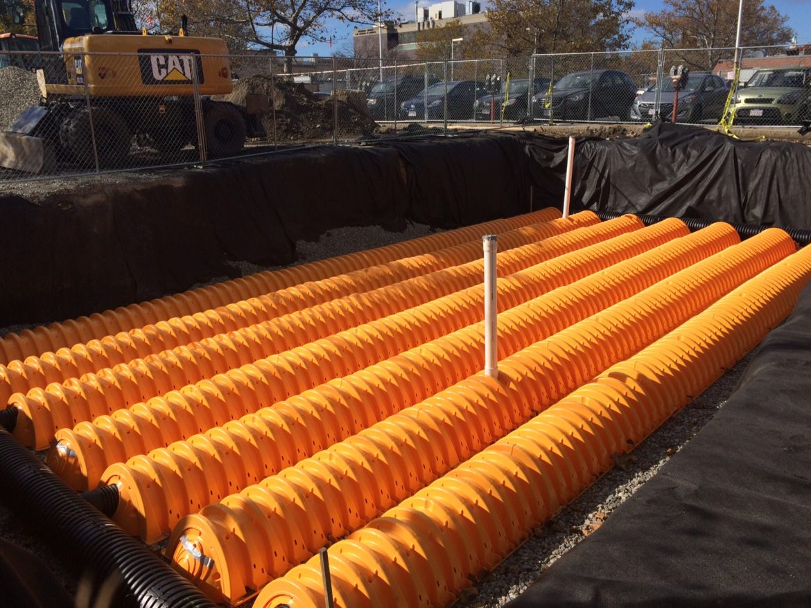 These catch basins will capture rainwater and allow it to percolate into the ground, rather than having it flow into the Charles River.
