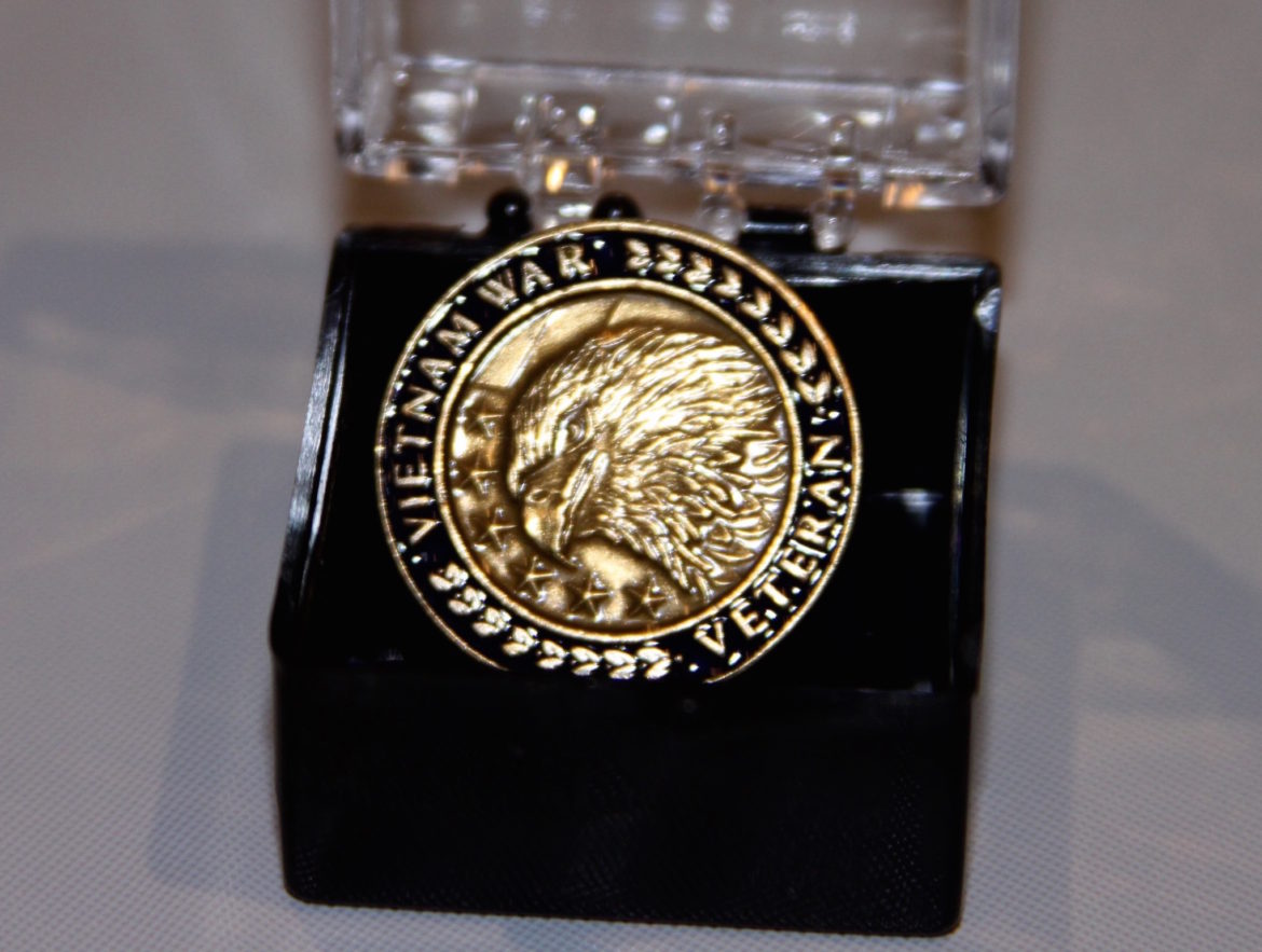 An up close look at the Vietnam Veteran pin the Department of Veterans Services gave to the town to hand out to local Vietnam Era veterans.
